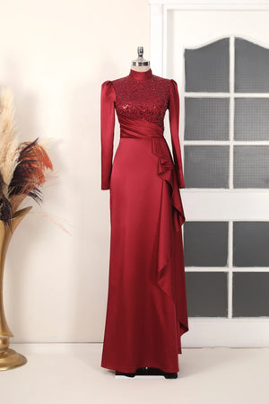 Adriana Abiye - FioraofDress - tesettur - abiye - 38 - Kırmızı - hijab - evening - dress