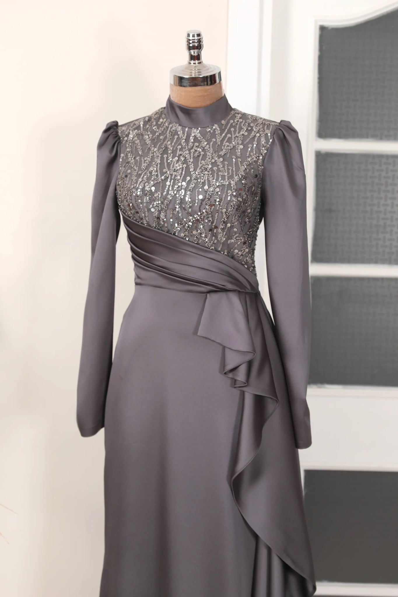 Adriana Abiye - FioraofDress - tesettur - abiye - 38 - Antrasit - hijab - evening - dress