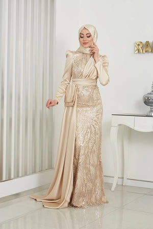 Alissa Tesettür Abiye - FioraofDress - tesettur - abiye - 44 - GOLD - hijab - evening - dress
