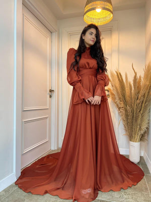 Aurora Tesettür Abiye - FioraofDress - tesettur - abiye - kiremit - 36 - hijab - evening - dress