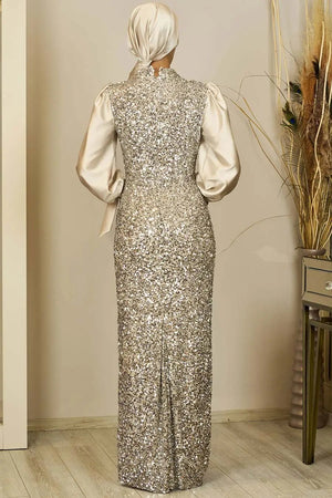 Azra Tesettür Abiye - FioraofDress - tesettur - abiye - bejj - 38 - hijab - evening - dress