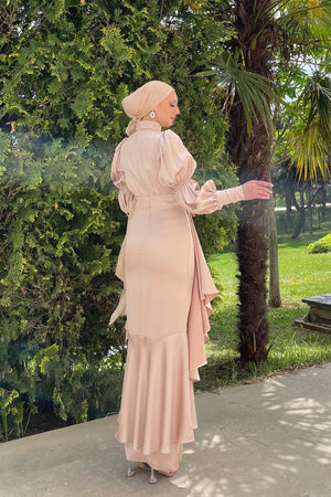 Birsu Tesettür Abiye - FioraofDress - tesettur - abiye - 44 - Pudra - hijab - evening - dress