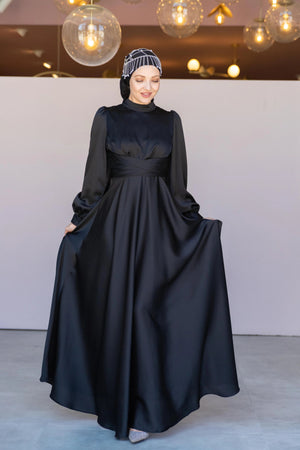 Çarpraz Saten Tesettür Abiye - FioraofDress - tesettur - abiye - 38 - SİYAH - hijab - evening - dress
