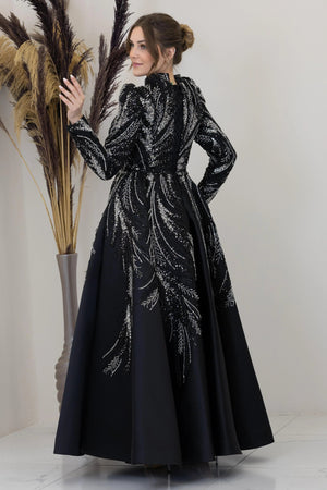 Çiçek Detaylı Larin Tesettür Abiye - FioraofDress - tesettur - abiye - Siyahh - 38 - hijab - evening - dress