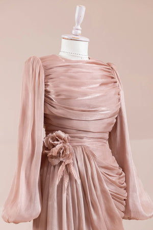 Çiçekli Lotus Tesettür Abiye - FioraofDress - tesettur - abiye - Somon - 38 - hijab - evening - dress