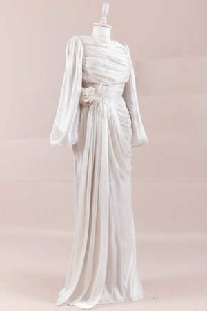 Çiçekli Lotus Tesettür Abiye - FioraofDress - tesettur - abiye - BEJ - 38 - hijab - evening - dress