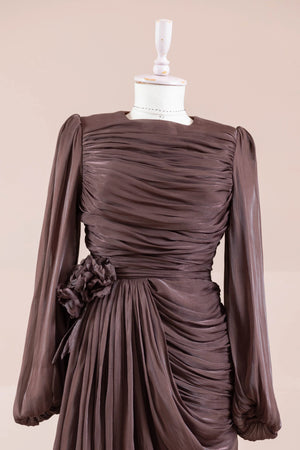 Çiçekli Lotus Tesettür Abiye - FioraofDress - tesettur - abiye - Mocha - 38 - hijab - evening - dress