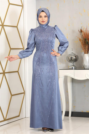 Cindy Tesettür Abiye Mavi - FioraofDress - tesettur - abiye - 48 - hijab - evening - dress