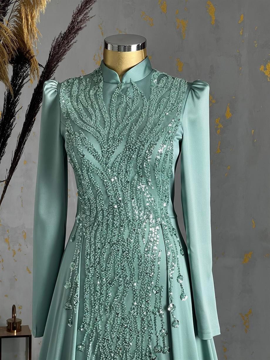 Damla Tesettür Abiye Mint - FioraofDress - tesettur - abiye - 48 - hijab - evening - dress