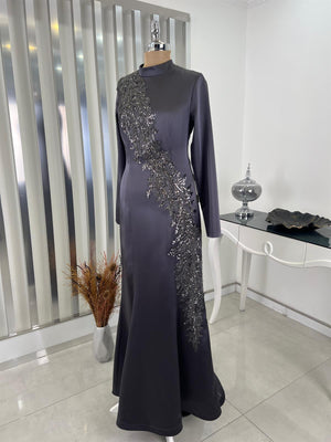 Deniz Balık Etek Tesettür Abiye Gri - FioraofDress - tesettur - abiye - 48 - hijab - evening - dress
