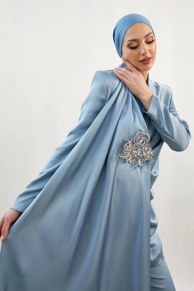 Duru Taşlı Bebe Mavisi Tesettür Takım - FioraofDress - tesettur - abiye - 42 - BEBE MAVİSİ - hijab - evening - dress
