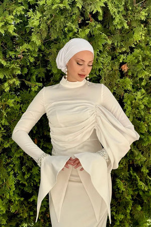 Ela Tesetür Abiye - FioraofDress - tesettur - abiye - 36 - Beyaz - hijab - evening - dress