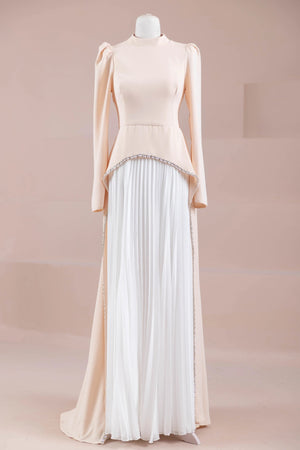 Elise Tesettür Abiye - FioraofDress - tesettur - abiye - somon beyaz - 38 - hijab - evening - dress
