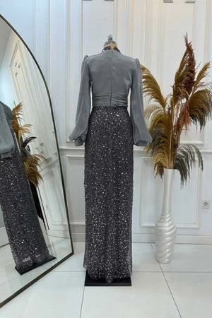 Ella Tesettür Abiye - FioraofDress - tesettur - abiye - Antrasit - 38 - hijab - evening - dress