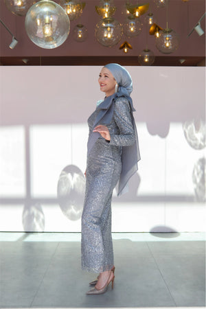 Farilya Tesettür Abiye - FioraofDress - tesettur - abiye - 38 - gri - hijab - evening - dress