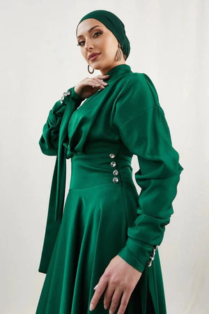 Gözde Düğmeli Zümrüt Tesettür Abiye - FioraofDress - tesettur - abiye - 42 - zümrüt - hijab - evening - dress