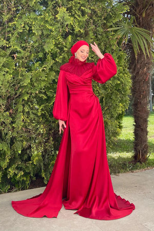 Hüma Tesettür Abiye - FioraofDress - tesettur - abiye - 44 - Kırmızı - hijab - evening - dress
