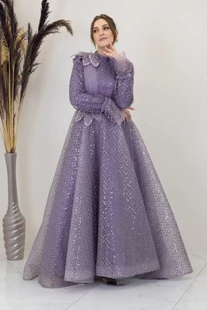 Omuz Ve Beli Çiçek Detaylı Adel Tesettür Abiye.