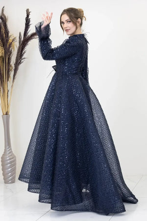 Omuz Ve Beli Çiçek Detaylı Adel Tesettür Abiye.