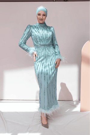 Lamira Tesettür Abiye - FioraofDress - tesettur - abiye - 48 - mint - hijab - evening - dress
