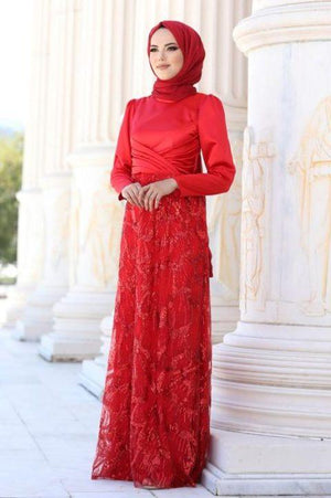Larin Tesettür Abiye Kırmızı - FioraofDress - tesettur - abiye - 48 - hijab - evening - dress