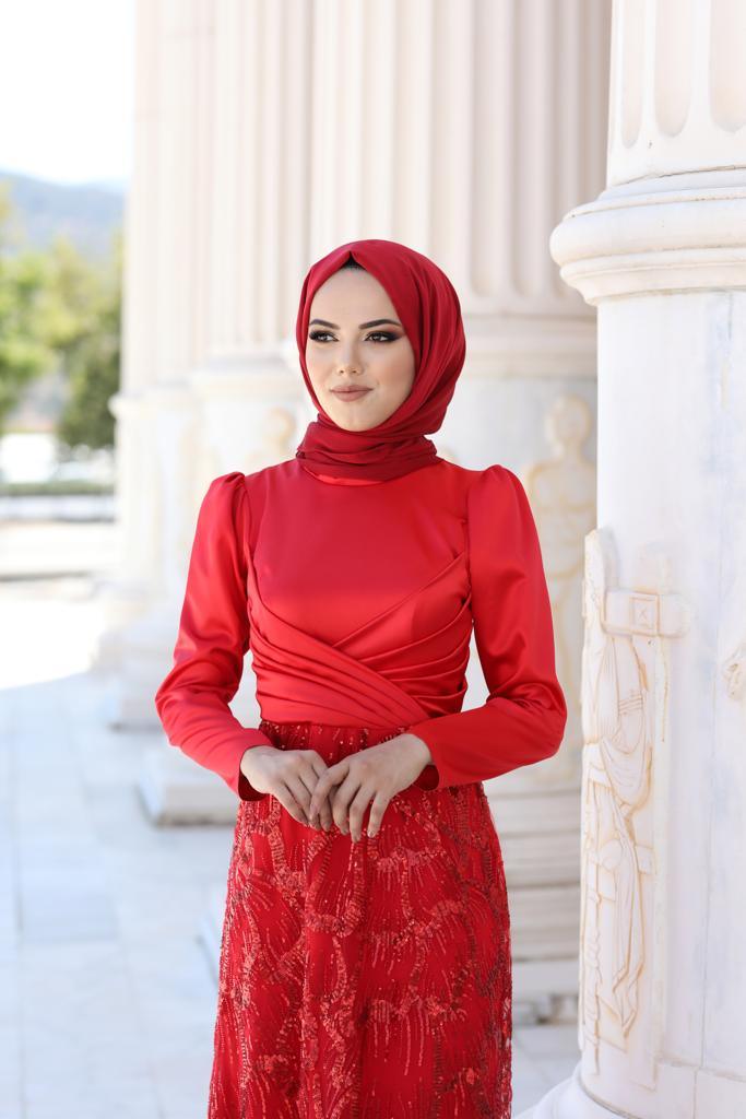 Larin Tesettür Abiye Kırmızı - FioraofDress - tesettur - abiye - 48 - hijab - evening - dress
