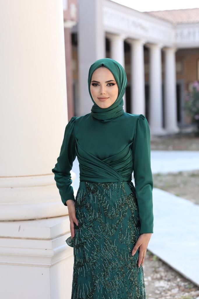 Larin Tesettür Abiye Zümrüt - FioraofDress - tesettur - abiye - 48 - hijab - evening - dress