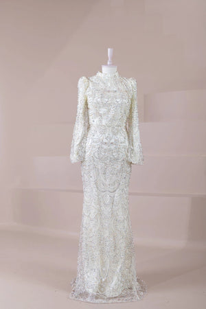 Luna Tesettür Abiye - FioraofDress - tesettur - abiye - Ekru - 38 - hijab - evening - dress