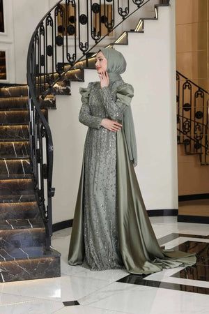 Manolya Tesettür Abiye - FioraofDress - tesettur - abiye - 38 - haki - hijab - evening - dress