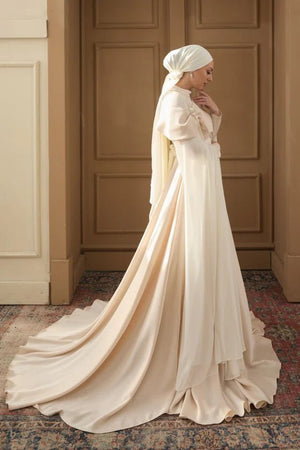 Melisa Taşlı Tesettür Abiye - FioraofDress - tesettur - abiye - 36 - Ekru - hijab - evening - dress
