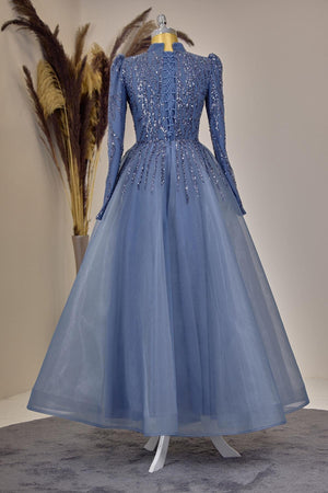 Mila Abiye Tesettür - FioraofDress - tesettur - abiye - indigo - 38 - hijab - evening - dress