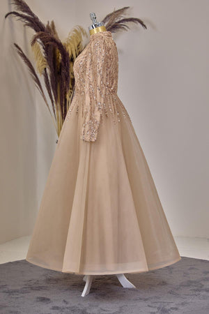 Mila Abiye Tesettür - FioraofDress - tesettur - abiye - GOLD - 38 - hijab - evening - dress