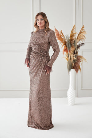 Milena Tesettür Abiye - FioraofDress - tesettur - abiye - KAHVERENGİ - 38 - hijab - evening - dress