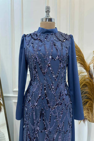 Natalie Tesettür Abiye - FioraofDress - tesettur - abiye - indigo - 36 - hijab - evening - dress