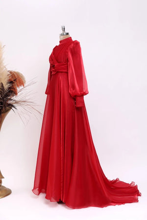 Naz Abiye - FioraofDress - tesettur - abiye - 38 - Kırmızı - hijab - evening - dress