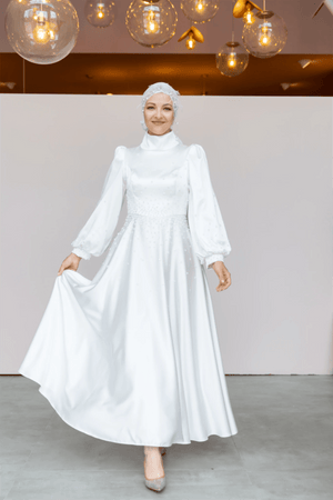 Neck Tesettür Abiye - FioraofDress - tesettur - abiye - 46 - Beyaz - hijab - evening - dress