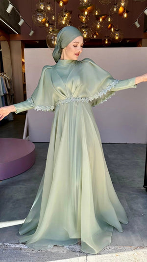 Papatya Detay Tesettur Abiye - FioraofDress - tesettur - abiye - 44 - YEŞİL - hijab - evening - dress