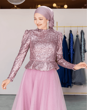 Payet Peplum Ceket Tütü Etek Takım Abiye - FioraofDress - tesettur - abiye - 44 - PEMBE - hijab - evening - dress