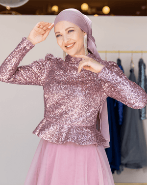 Payet Peplum Ceket Tütü Etek Takım Abiye - FioraofDress - tesettur - abiye - 44 - PEMBE - hijab - evening - dress