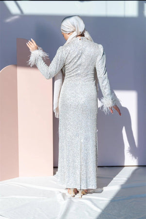 Payetli Drape Detay Tesettür Abiye - FioraofDress - tesettur - abiye - 46 - lacivert - hijab - evening - dress