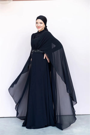 Pelerin Tesettür Abiye - FioraofDress - tesettur - abiye - 40 - SİYAH - hijab - evening - dress
