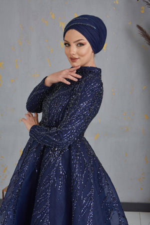 Prenses Tesettür Abiye - FioraofDress - tesettur - abiye - LACİVERT - 38 - hijab - evening - dress