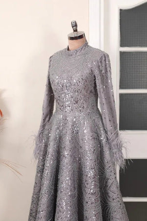 Rosalin Tesettür Abiye - FioraofDress - tesettur - abiye - gri - 36 - hijab - evening - dress