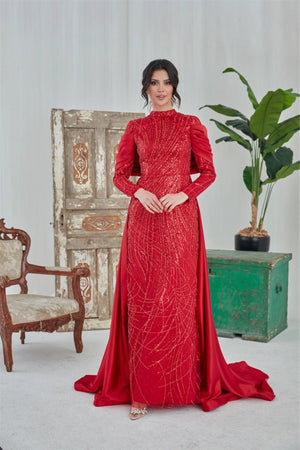 Sahra Tesettür Abiye Tesettür - Kırmızı - FioraofDress - tesettur - abiye - 46 - hijab - evening - dress