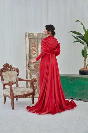 Sahra Tesettür Abiye Tesettür - Kırmızı - FioraofDress - tesettur - abiye - 46 - hijab - evening - dress