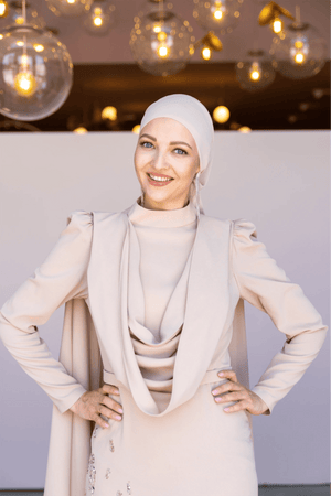 Şallı Degaje Yaka Tesettür Abiye - FioraofDress - tesettur - abiye - 44 - bejj - hijab - evening - dress