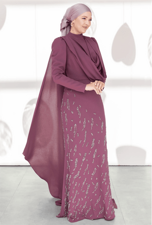 Şallı Degaje Yaka Tesettür Abiye - FioraofDress - tesettur - abiye - 44 - Mürdüm - hijab - evening - dress