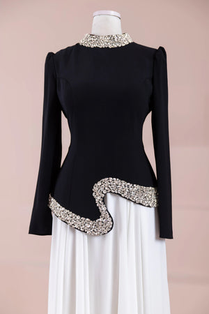 Selva Tesettür Abiye - FioraofDress - tesettur - abiye - Siyah Beyaz - 38 - hijab - evening - dress