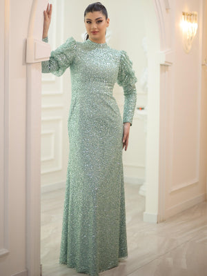 Serra Tesettür Abiye - FioraofDress - tesettur - abiye - 48 - mint - hijab - evening - dress