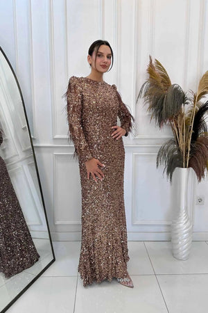 Shine Tesettür Abiye - FioraofDress - tesettur - abiye - Kahve - 38 - hijab - evening - dress